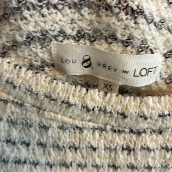 LOFT…LOU GREY FOR LOFT CREAM AND GREY STRIPE COTTON SWEATER SIZE XS OVERSIZED - Picture 3 of 5